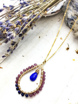 14K Gold Filled Rhodolite Garnet and Lapis Lazuli Necklace