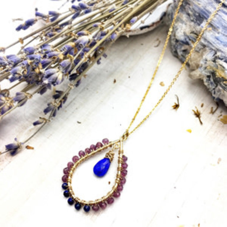 14K Gold Filled Rhodolite Garnet and Lapis Lazuli Necklace