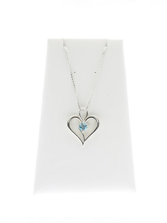 SSilver Heart Necklace with Round 5.2mm Blue Zircon