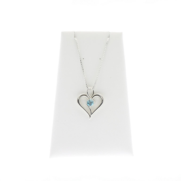 Sterling Silver Heart Pendant with Round 5.2mm Blue Zircon