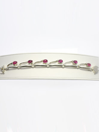 Vintage Sterling Silver 950 Mexico  6-stone Pink Tourmaline Bracelet  7 Inch  40 grams 9 x 7 Oval 15 approx ctw