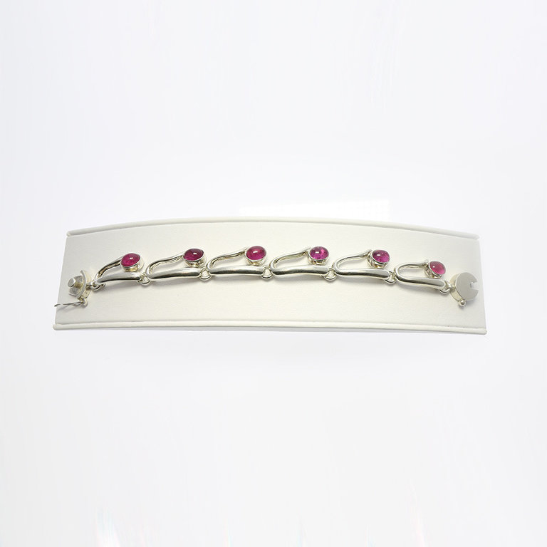 Sterling Silver 6-sone Pink Tourmaline Bracelet