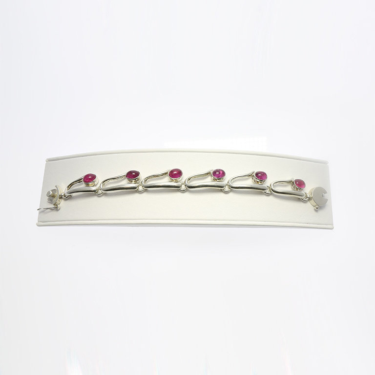 Vintage Sterling Silver 950 Mexico  6-stone Pink Tourmaline Bracelet  7 Inch  40 grams 9 x 7 Oval 15 approx ctw