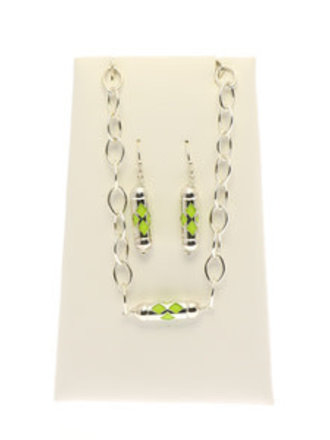 Sterling Silver Green Lantern Earrings and Bracelet Set