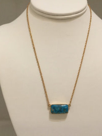 Handcrafted King Manassa Turquoise Bronze Bezel Necklace 16-inch 1.7mm Bronze Rope Chain