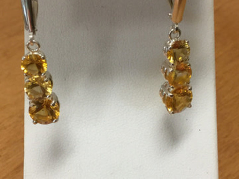 Sterling Silver 3-stone Citrine drop dangle custom earrings