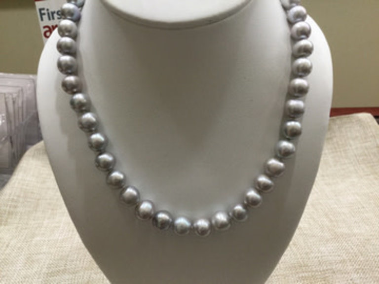 Sterling Silver Gray Cultured Pearl Necklace 16 Inch Strand