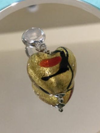 Sterling Silver Gold and Ruby Heart Kera Dangle Bead