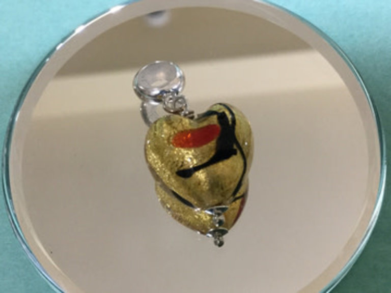 Sterling Silver Gold and Ruby Heart Kera Dangle Bead