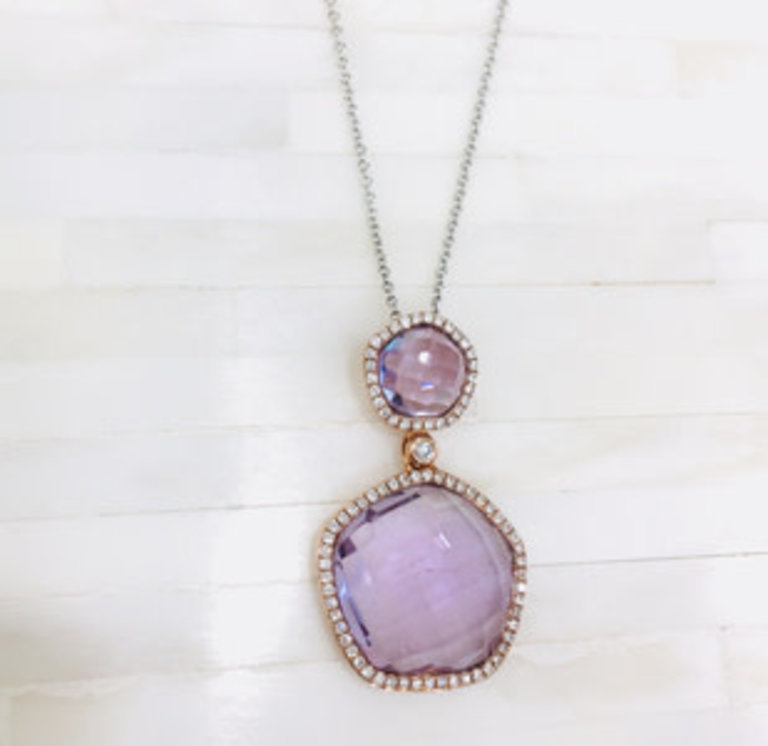 14KW Necklace with 9.16ctw Amethyst and 0.25ctw diamond halo