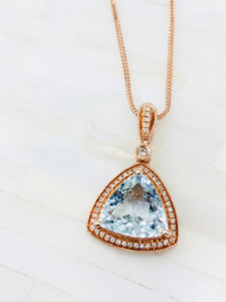 JF Options 14KR  3.04ct Trilliant-cut Aquamarine with 0.10ctw Diamond Halo I/SI with 18-inch 1.2mm Singapore Foxtail Chain
