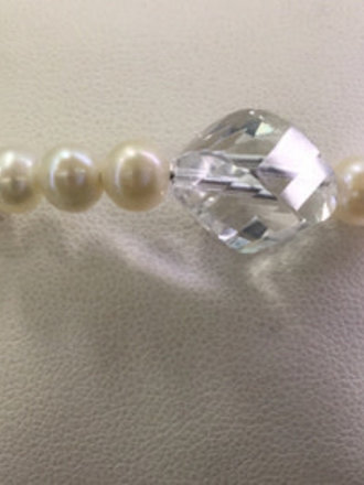 Crystal Freshwater Cultured White Pearl Cuff Bracelet Sterling Silver 5-6mm 7.5 inch Genuine