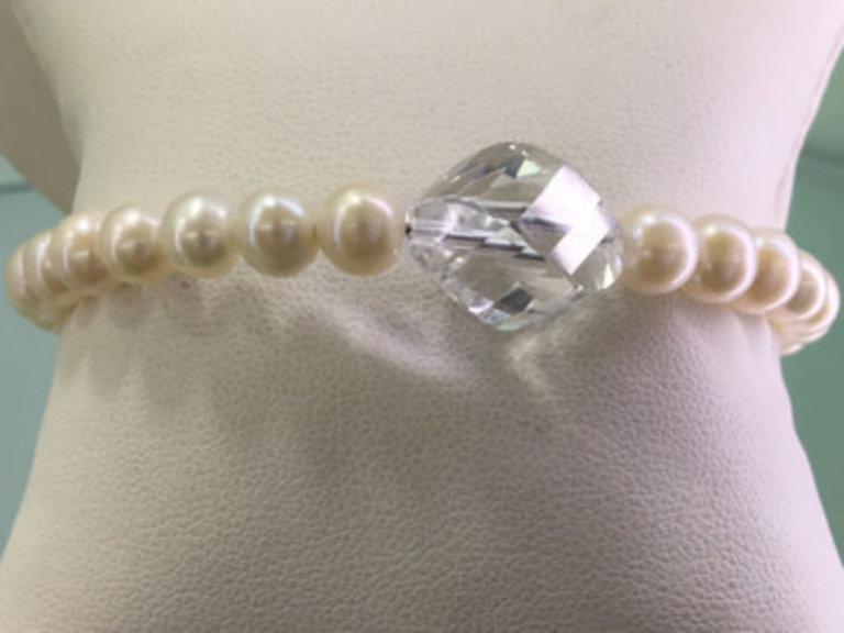 Crystal and White Freshwater Cultered Pearl Cuff Bracelet
