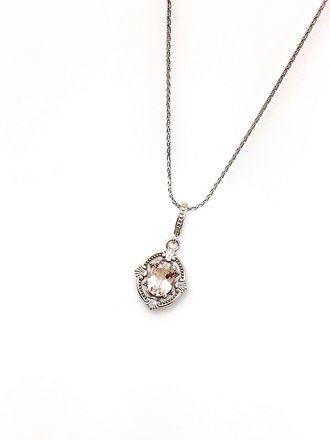 14KW Necklace with 1.13ct Oval 8x6mm Morganite Victorian Pendant with 1mm diamond-cut 18-inch Wheat Chain