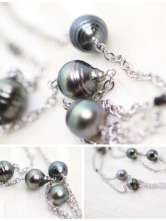 Sterling Silver 10mm Tahitian Cultured Pearl & Black Spinel 48-inch Necklace