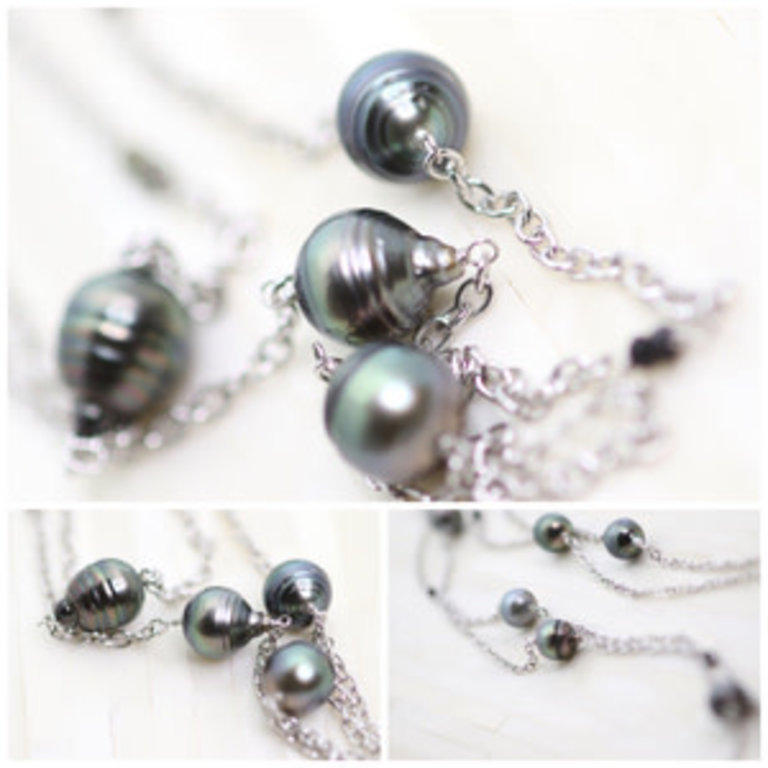 Sterling Silver 10mm Tahitian Cultured Pearl & Black Spinel 48-inch Necklace