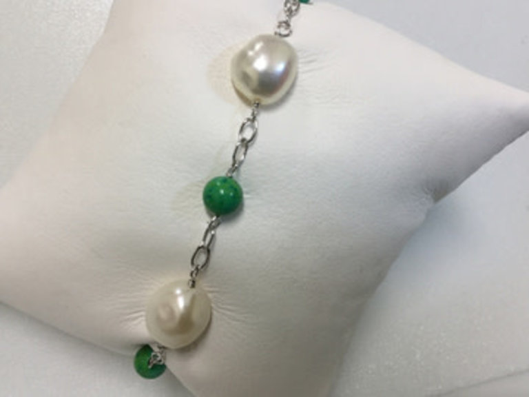Sterling Silver Baroque Pearls & Turquoise Bracelet