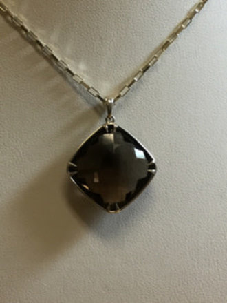 Sterling Silver 20x20mm Smoky Quartz 18-inch Necklace