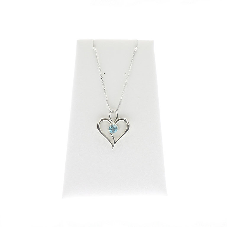 SSilver Heart Necklace with Round 5.2mm Blue Zircon