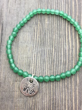 Pattina sterling silver disc  - handmade stretchy 4mm beaded bracelet - handstamped phrase