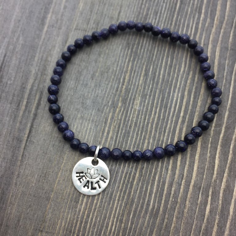 Pattina sterling silver disc  - handmade stretchy 4mm beaded bracelet - handstamped phrase