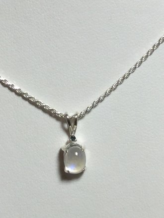 Sterling Silver 7 x 5 mm Oval Moonstone with London Blue Topaz accent Necklace 20”