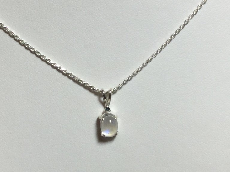 Sterling Silver 7 x 5 mm Oval Moonstone with London Blue Topaz accent Necklace