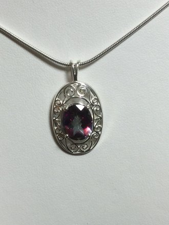 Sterling Silver 10 x 8mm Oval Mystic Topaz Necklace