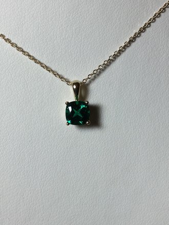 14K Yellow 6 x 6mm Chatham Lab Cushion Emerald Necklace