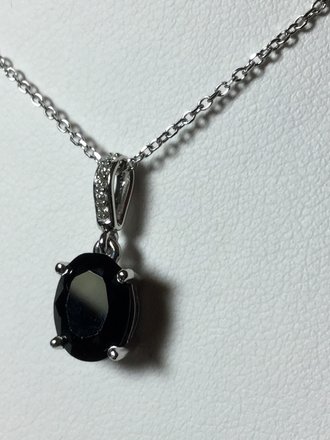 14K White 9 x 7mm Onyx & .03 CTW Diamond Necklace