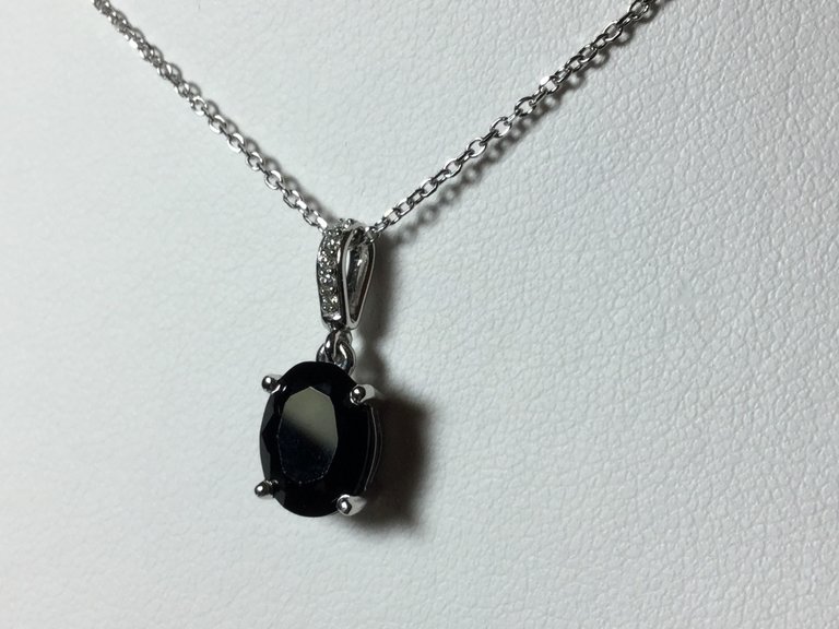 14K White 9 x 7mm Onyx & .03 CTW Diamond Necklace