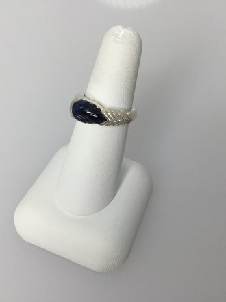 Sterling Silver Carved Blue Sapphire Ring - size 6