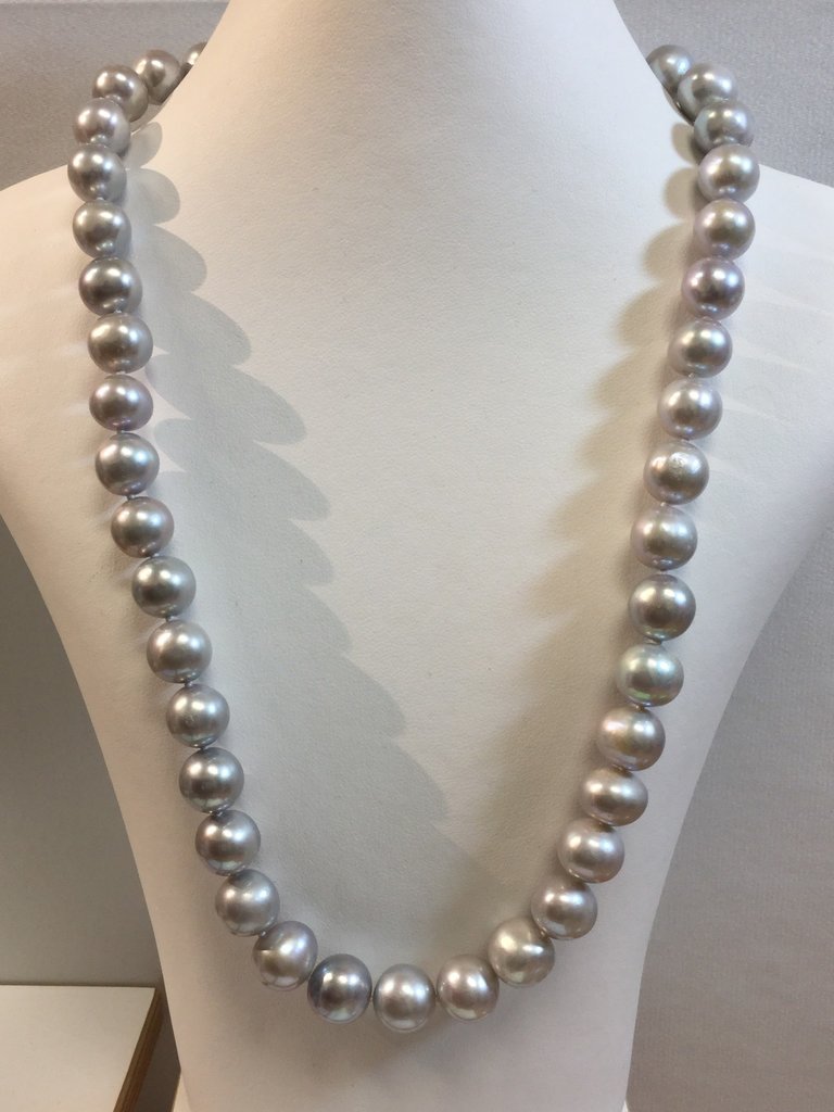 Sterling Silver Necklace with Silver Cultured Pearls