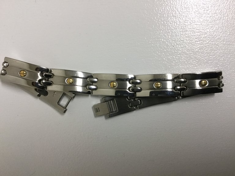 Stainless Steel 14K Yellow Screws Link Bracelet 8.5in 11mm Steel Satin Polished Stuller