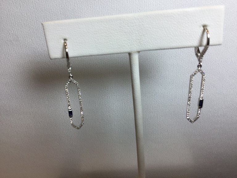 14KW Dangle Earrings with 0.13ct Emerald-cut Blue Sapphires and 0.26ctw RB diamonds H SI2-I2