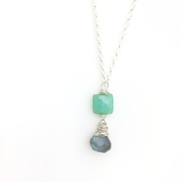 Argentium Silver Laborite and Peruvian Opal Necklaces