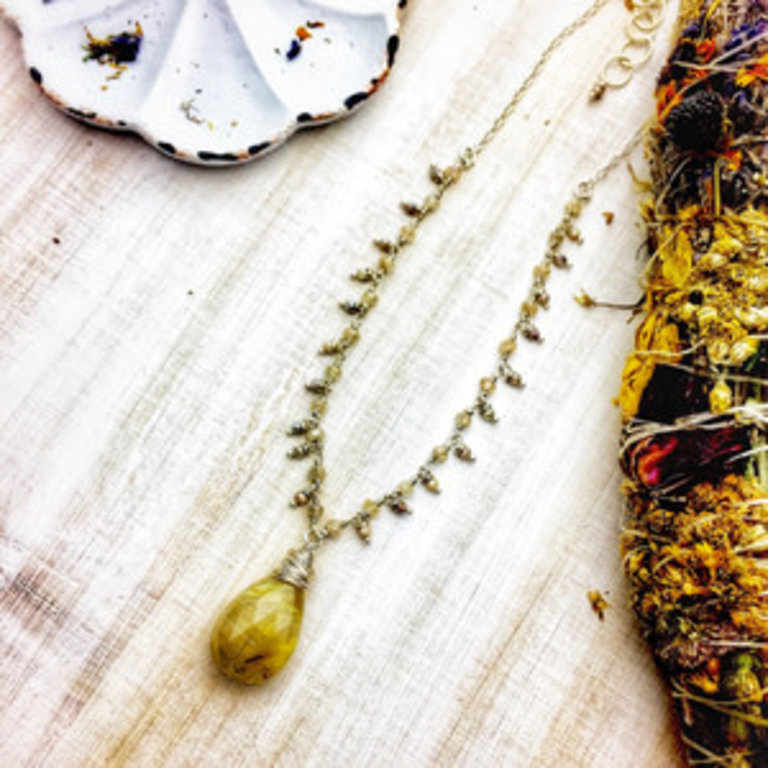Argentium Silver Rutile Quartz and Zircon Silverite Necklace