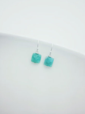 Argentium Silver Rectangle Peruvian Opal fish hook Earrings