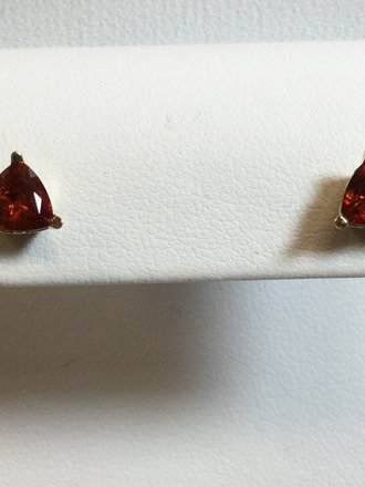 14K Yellow 1.75ctw Trilliant-cut 6mm Spessartine Garnet Earrings