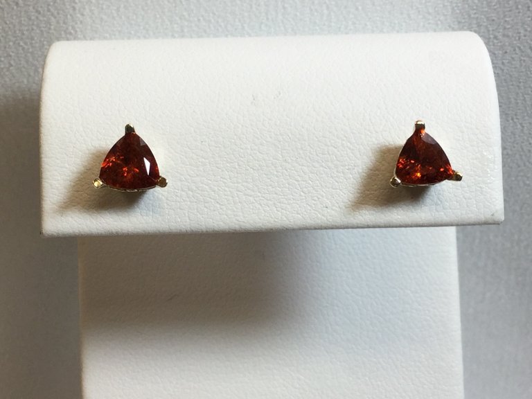 14K Yellow 1.75ctw Trilliant-cut 6mm Spessartine Garnet Earrings