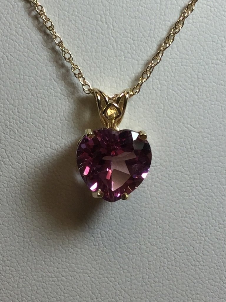 14K Yellow 6.85ct Heart-shaped 12 x 12mm Pink Tourmaline Necklace