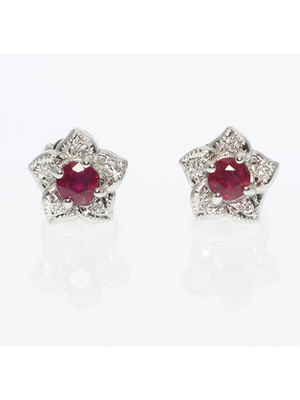 14KW 0.50ctw Ruby Earrings with 0.10ctw Diamonds