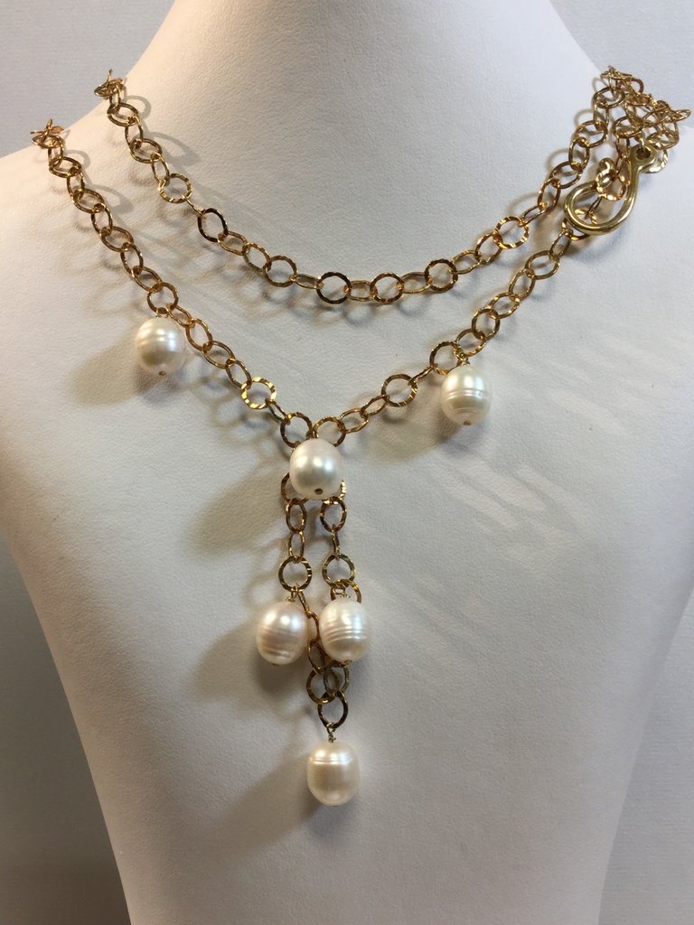 14KY Plated White Freshwater Cultured Pearls 21-inch Necklace