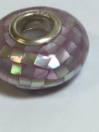 Sterling Silver Purple Mosaic Mother-of-Pearl Kera Bead 14 x 7 mm
