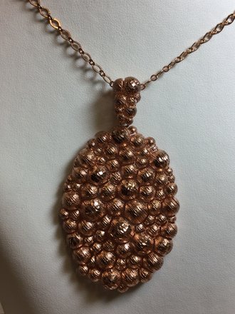 925 Rose Gold Plated Necklace Oval Textured Pebble Pendant Sterling Silver 16-inch Italy