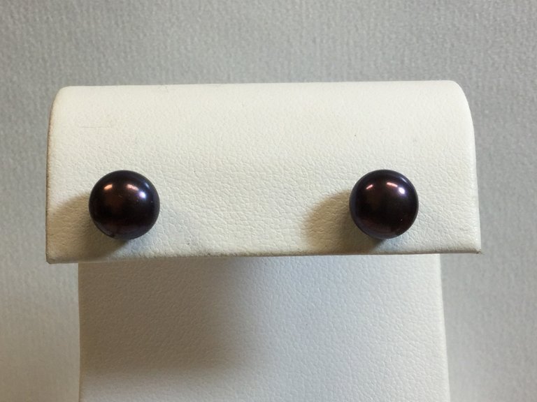 Sterling Silver 7-8mm Cultured Black Freshwater Button Pearl Earrings