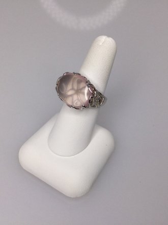 Sterling Silver 20x15mm Rose Quartz Ring - size 7