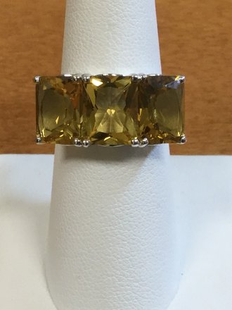 Sterling Silver Honey Quartz 3 Stone Ring - size 7