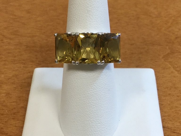 Sterling Silver Honey Quartz 3 Stone Ring - size 7