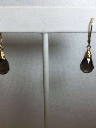 14KY 12x8mm Smoky Quartz Briolette Earrings